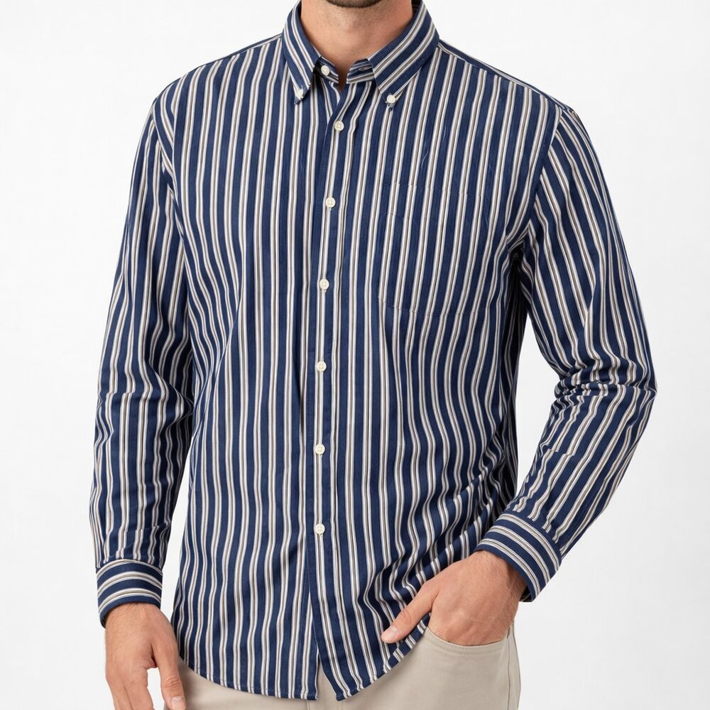 Peter Millar Mens XL Striped Button Down Shirt Blue White Cotton Casual Classic